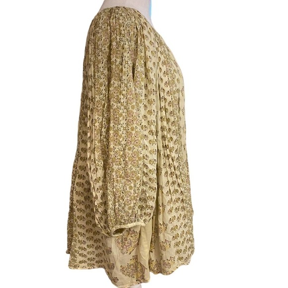 Calypso St. Barth Womens Cream Button Up Balloon Sleeve Floral Blouse Sz 1 XL - Picture 7 of 12